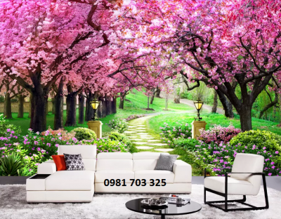 Gạch tranh ốp tường- tranh hoa đào