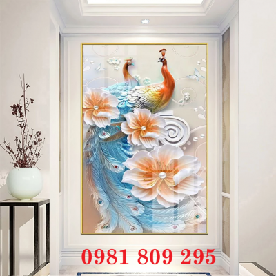 Gạch ốp tường chim công 3d
