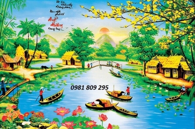 tranh phong cảnh 3d làng quê