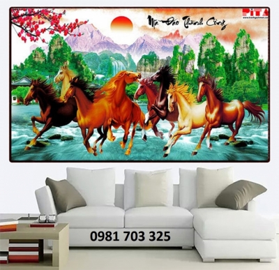 Tranh 8 con ngựa- gạch tranh bát mã