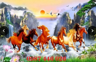 Tranh ngựa, gạch tranh bát mã, tranh ốp tương HP9822