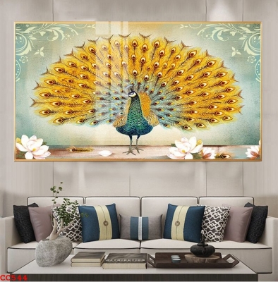 Gạch tranh 3d chim công mẫu đơn
