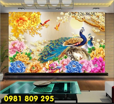 Tranh gạch men - chim công sứ ngọc