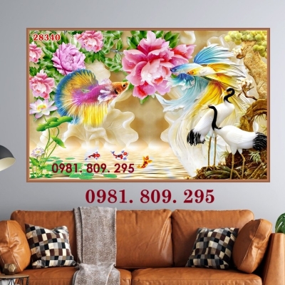 Gạch 3d chim hạc , tranh sứ ngọc