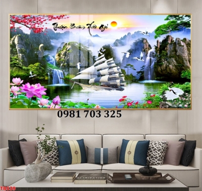 Tranh gạch thuyền buồm 3d phong cảnh