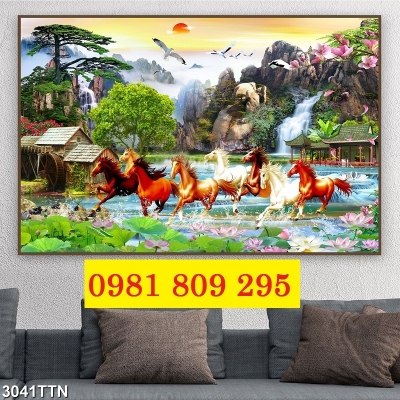 Tranh gạch ốp tường ngựa 3d