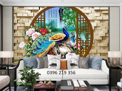 Tranh gạch men trang trí tường Chim Công
