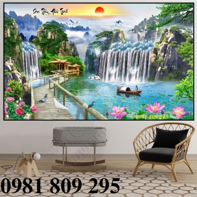 gạch tranh 3d - phong cảnh thác nước