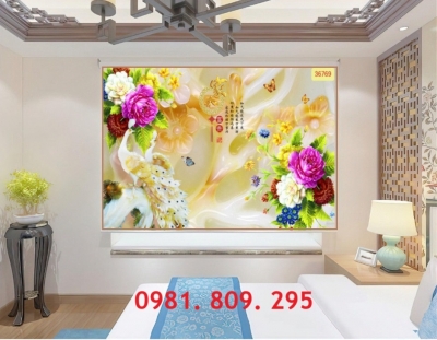 Tranh trang trí 3d chim công , gạch 3d HSH939