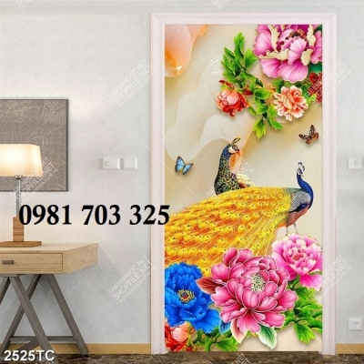 Tranh gạch men chim công ốp tường đứng