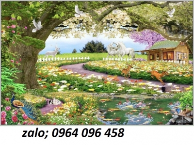 Tranh phong cảnh cá koi tranh gạch 3d GFD2