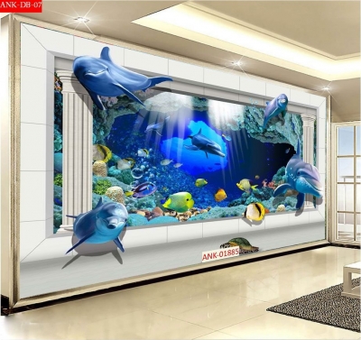 Tranh cá heo đại dương - tranh gạch 3d ốp tường - 987CB