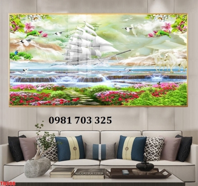 Tranh gạch thuyền buồm 3d phong cảnh