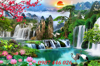 Gạch tranh tường thác nước HP8733