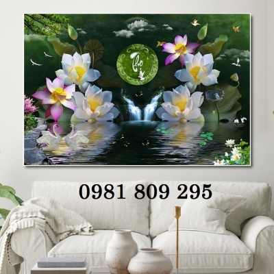 Tranh gạch hoa sen - Gạch ốp phòng khách HP4653