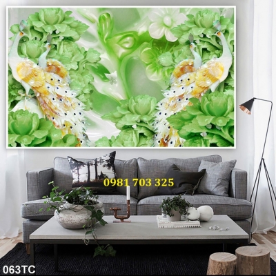 Tranh gạch chim công phong thủy dán tường