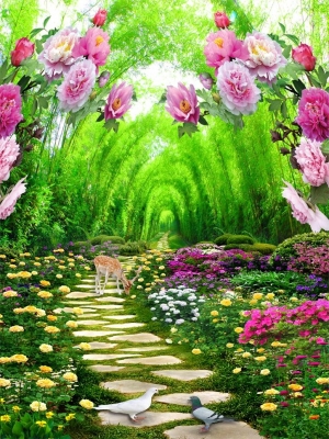 gạch tranh phong cảnh vườn hoa