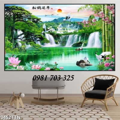 Tranh phong cảnh thác nước- gạch tranh 3D ốp tường