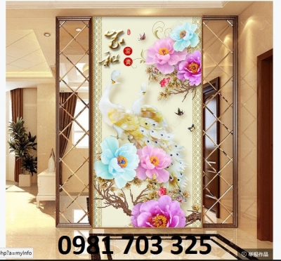 Tranh gạch đẹp 3D khổ đứng trang trí chim công