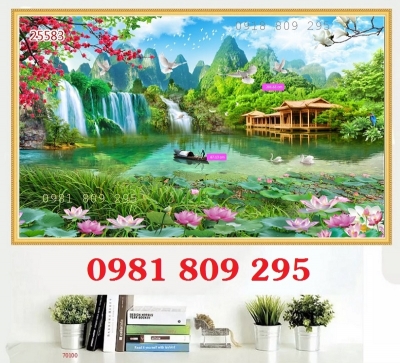 Tranh gạch men hồ sen 3d HP8656