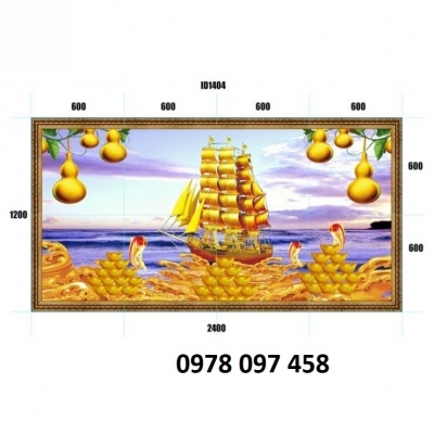 Tranh gạch men họa tiết thuyền buồm vàng