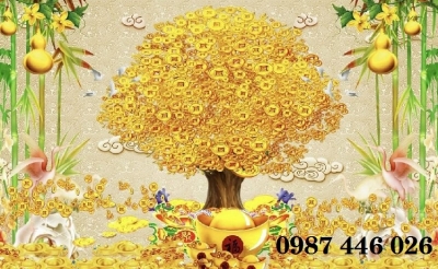 Gạch tranh cây tiền lộc vàng