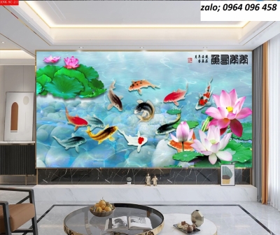 Tranh cá chép 3d - tranh gạch 3d cá chép - 777XK