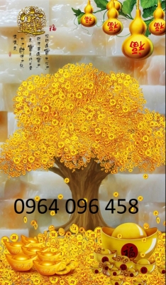 Tranh gạch 3d ốp tường cây tiền vàng - XCX544