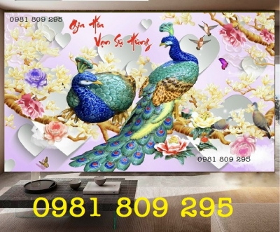 Tranh đôi chim công- gạch tranh