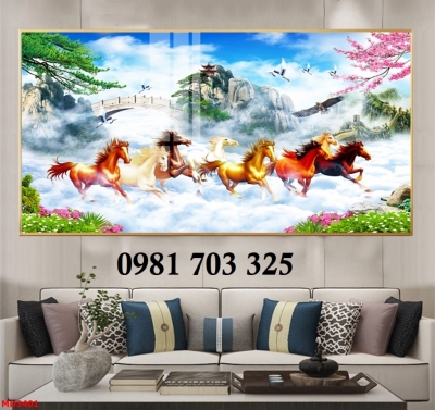 Tranh mã đáo thành công, gạch tranh 8 con ngựa đẹp