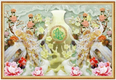 Tranh gạch men chim công 3d HP578