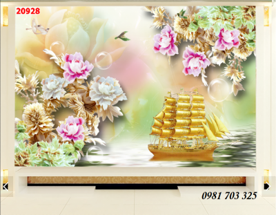 Tranh gạch phong thủy- tranh thuyền vàng