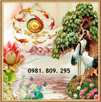 Tranh gạch 3d chim hạc cây tùng