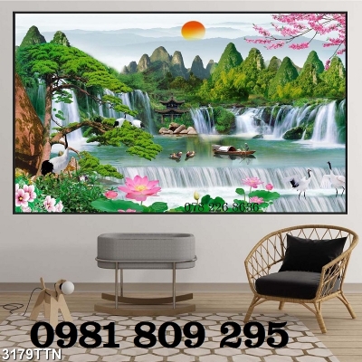 Gạch tranh 3d sơn thủy - phong cảnh trang trí