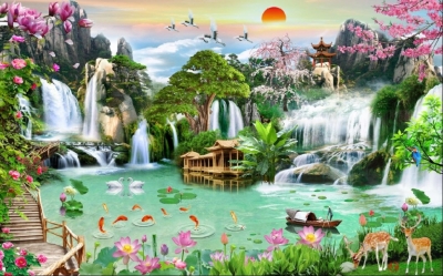 Gạch tranh 3d phong cảnh phòng khách - VVV43