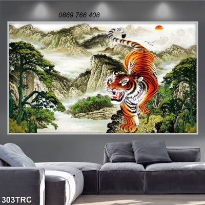 Tranh 3d con hổ-Tranh gạch men hổ phòng khách