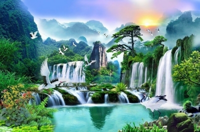 Gạch tranh 3d ốp tường phong cảnh - 100MNB