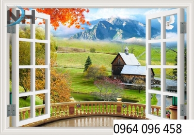 Tranh hình cửa sổ 3d - tranh gạch 3d cửa sổ - 800CV