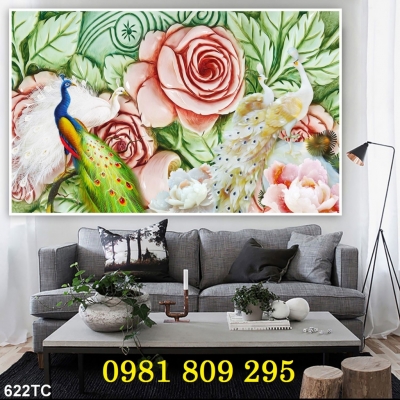 Tranh gạch men chim công phong thủy GP844