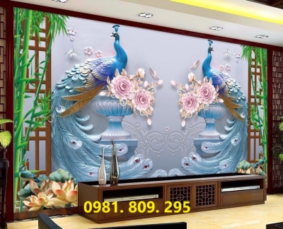 Tranh gạch men trang trí chim công 3d