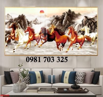 Tranh gạch đẹp ốp tường, tranh phong thủy 8 con ngựa