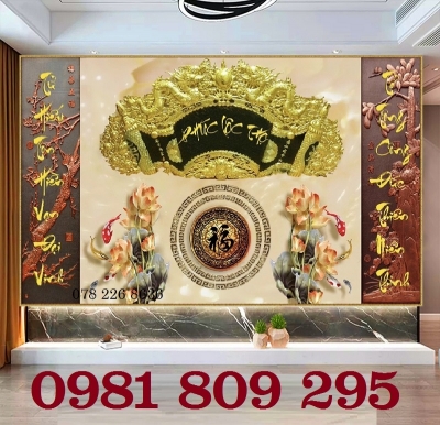 Tranh gạch ốp tường phòng thờ Phúc Lộc Thọ
