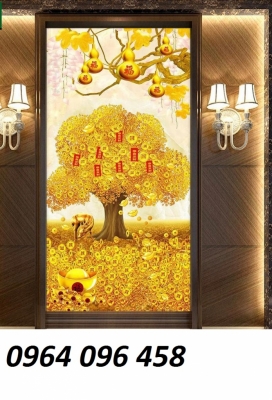 Tranh gạch cây kim tiền phòng khách - 953CV
