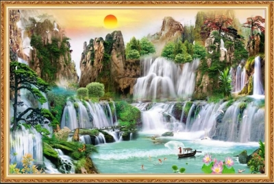 Tranh thuyền buồm xuôi gió - gạch in 3D