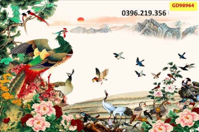 Gạch tranh tùng hạc 3d trang trí đẹp