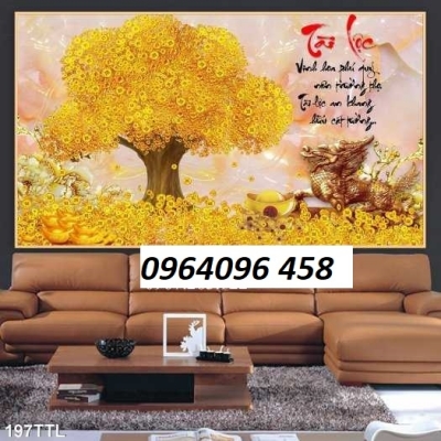 Tranh gạch ốp tường cây tiền vàn 3d - KMN099
