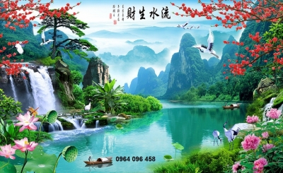 gạch tranh 3d phong cảnh sông nước - 65AB