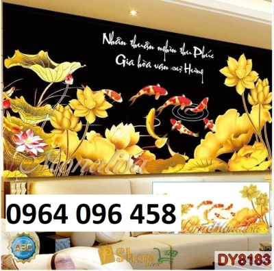tranh hoa mẫu đơn cá chép - gạch tranh 3d ốp tường - VC2