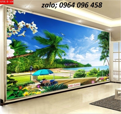 Tranh gạch 3d bờ biển cây dừa 655XP