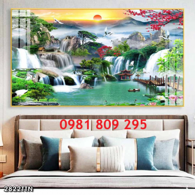 Gạch ốp tường tranh gạch thác nước chim hạc